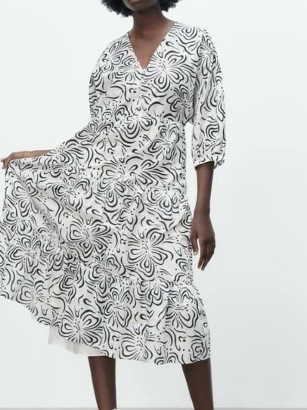 Zara Dress, Black/White, Maxi, Light And Comfortable, Poof Sleeve, Size S‎